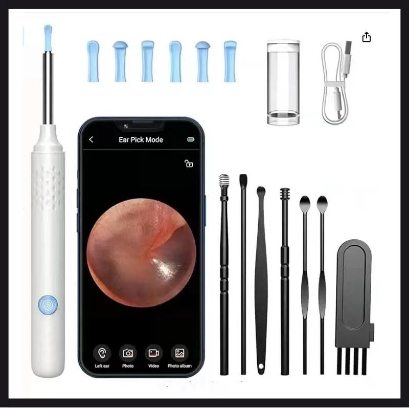 Ear Wax Removal Kit 1080P HD Ear Wax Removal Tool Ear Cleaner Otoscope with 6 LED Lights, Visual Ear Cleaner for iOS & Android