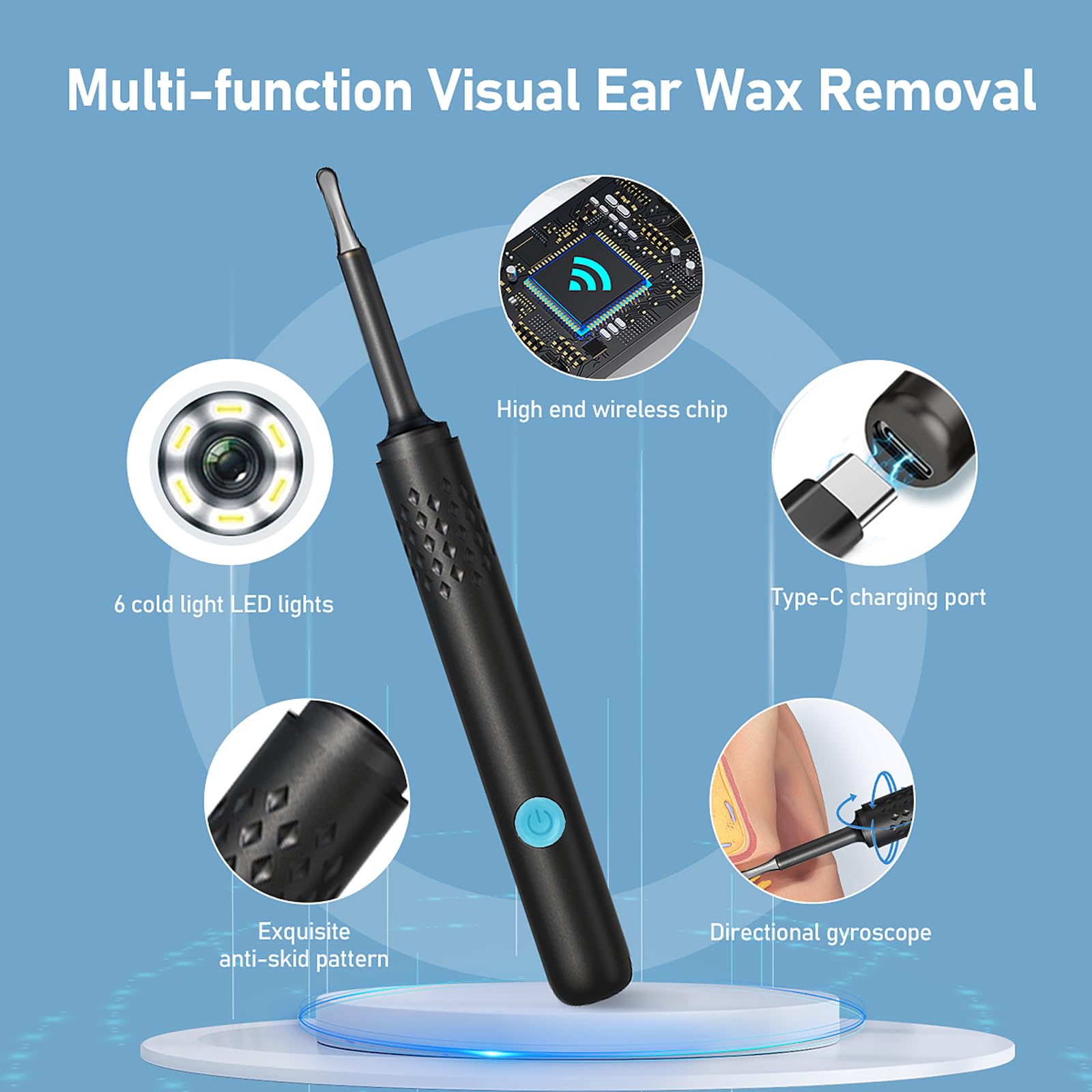 Ear Wax Removal Kit 1080P HD Ear Wax Removal Tool Ear Cleaner Otoscope with 6 LED Lights, Visual Ear Cleaner for iOS & Android
