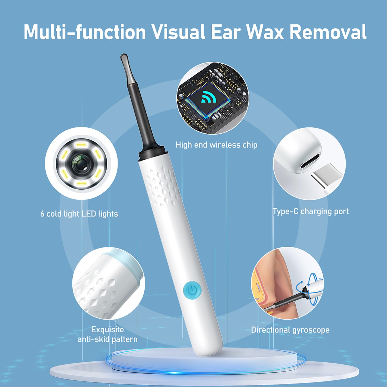 Ear Wax Removal Kit 1080P HD Ear Wax Removal Tool Ear Cleaner Otoscope with 6 LED Lights, Visual Ear Cleaner for iOS & Android