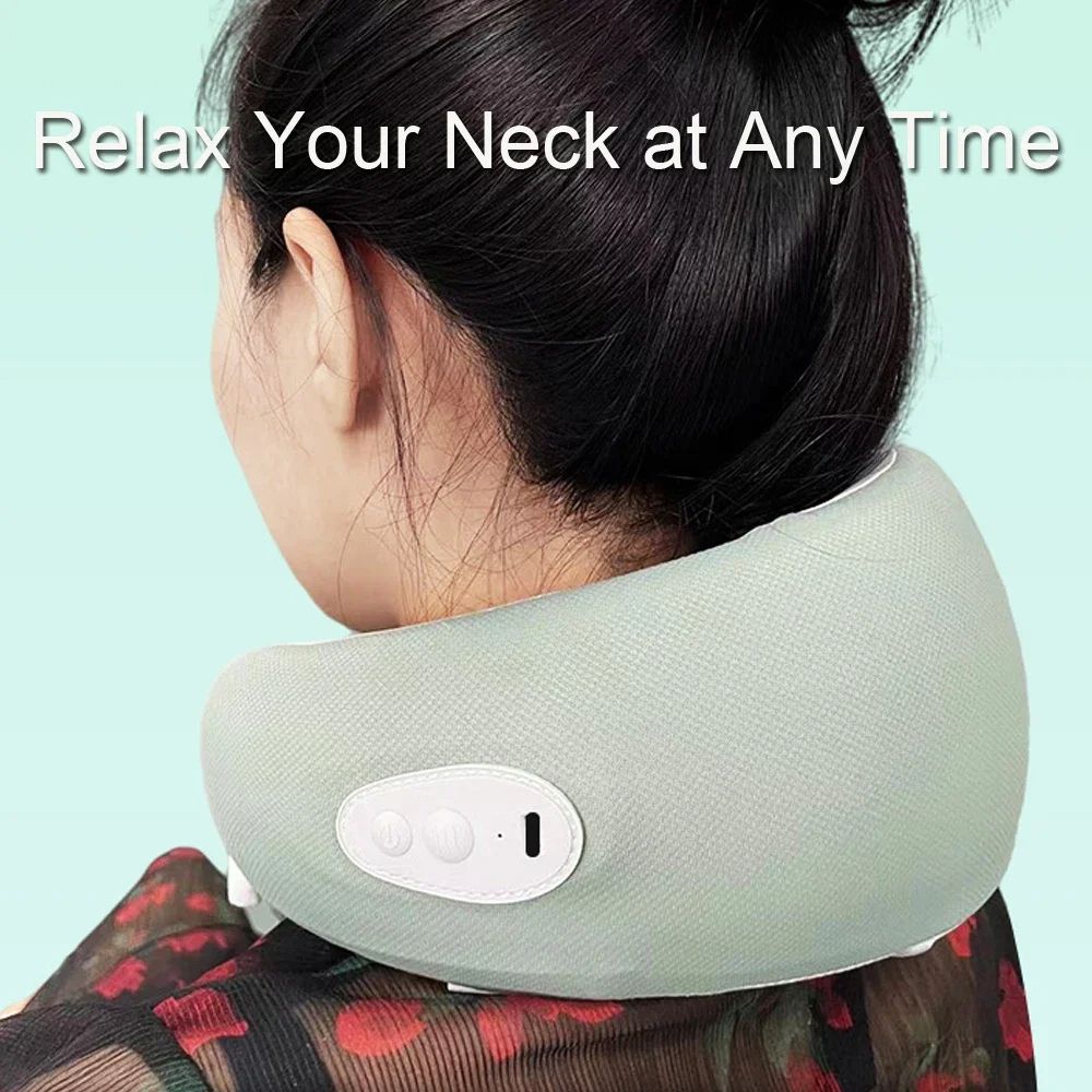Electric Travel Pillow Neck Massager 38° Heating U-shaped Massage Pillow Relax Cervical Vertebra Pain Relief Health Care