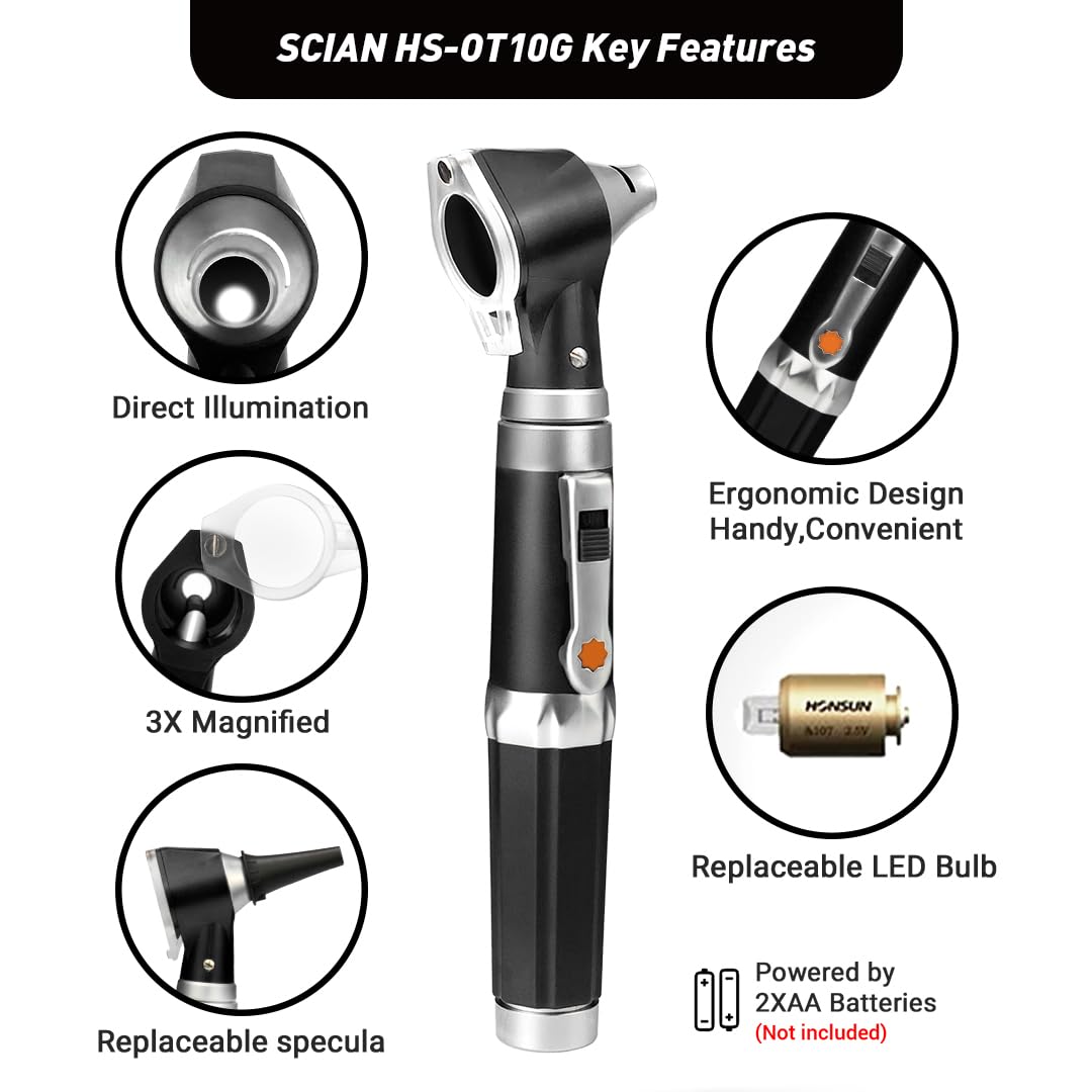 Otoscope Ear Infection Detector Otoscopes and Pocket Ear Scope with Light includes Hard Plastic Case Suitable for Adults, Doctors Multifunction medical otoscope