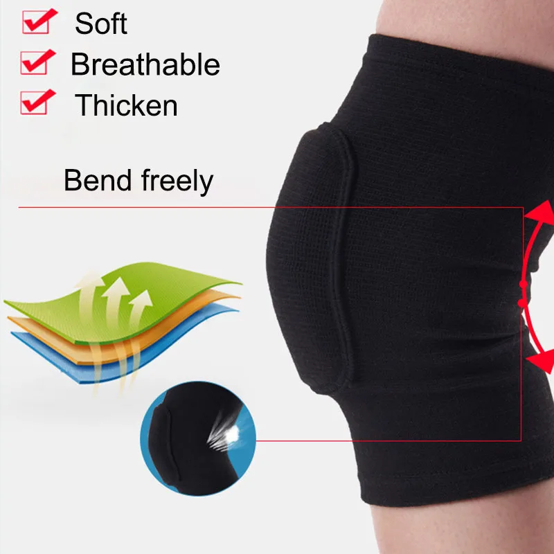 2pcs/pair Sports Compression Knee Pads Elastic Knee Protector Thickened Sponge Knee Brace Support for Dancing Workout Training