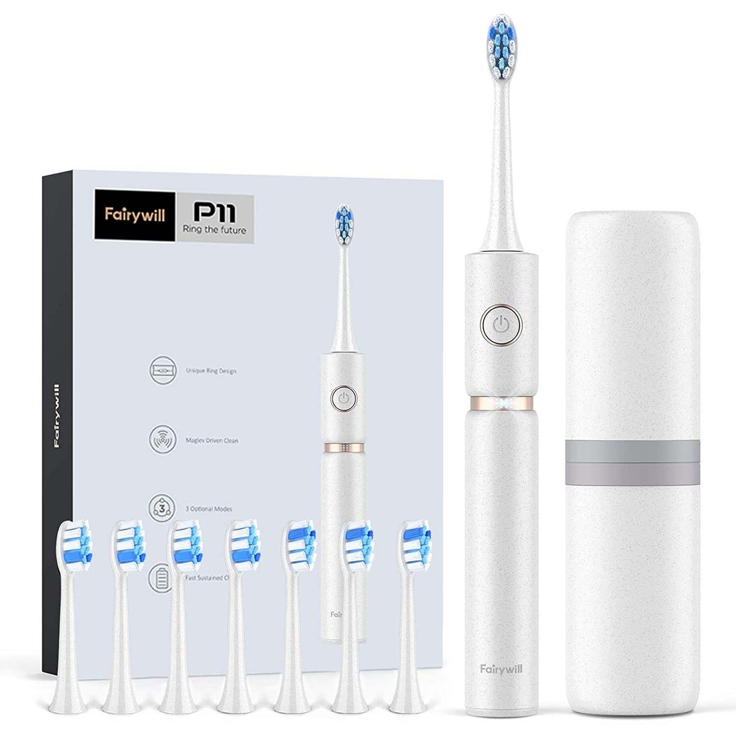 P11 Sonic Whitening Electric Toothbrush Rechargeable USB Charger Ultra Powerful Waterproof 4 Heads and 1 Travel Case Powered Toothbrushes & Accessories