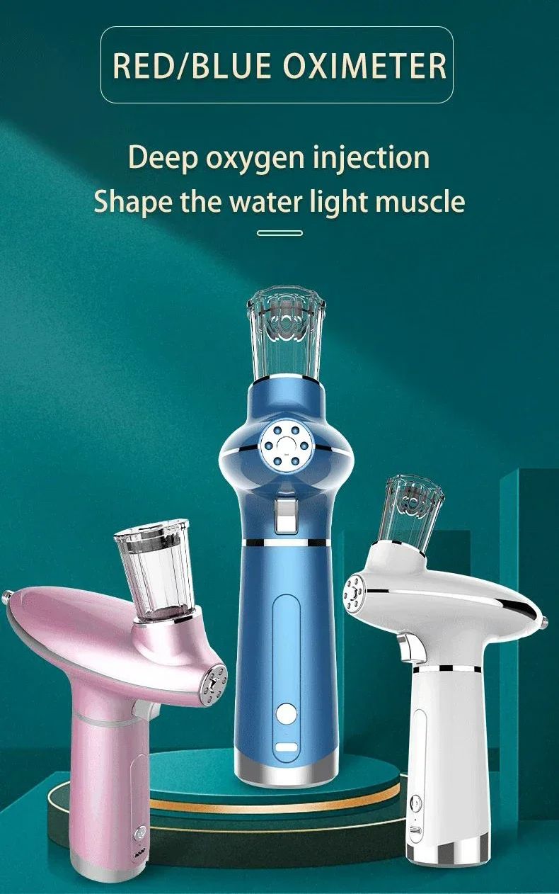 Portable Airbrush Water Nebulizer Smooth Red Blue Light Skin Rejuvenation Oxygen Injector Oxygen Meter Facial Beauty Sprayer