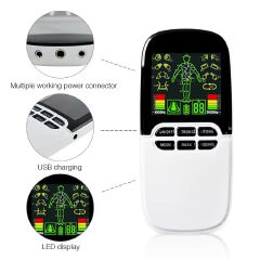 TENS EMS 8 Modes Electronic Pulse Body Massager Rhinitis Therapy Myostimulator Dual-Output Massager with 4 Pairs Electrodes Pads