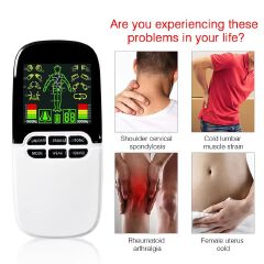 TENS EMS 8 Modes Electronic Pulse Body Massager Rhinitis Therapy Myostimulator Dual-Output Massager with 4 Pairs Electrodes Pads