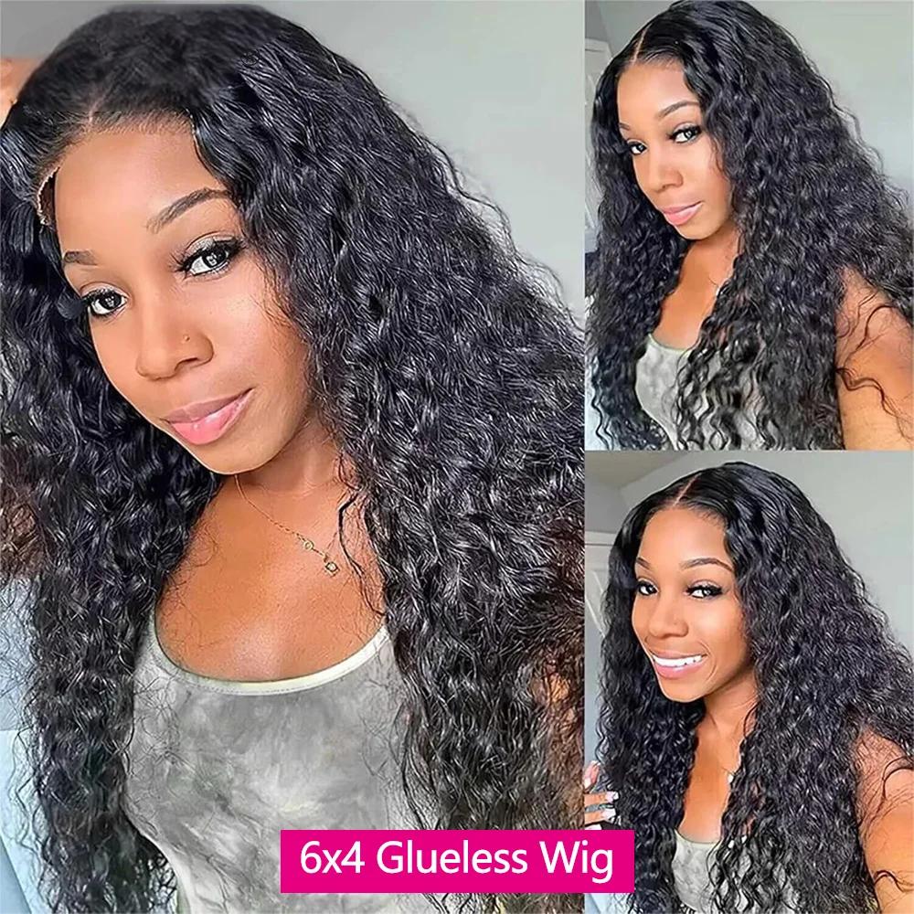 6x4 Curly Wave Glueless Wigs Human Hair Ready to Wear And Go Human Hair Wigs for Women Pre cut 6x4 Water Wave Glueless Wigs