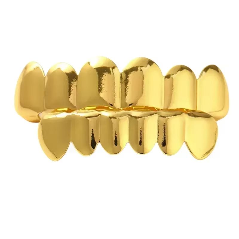 3CPS/Set Gold Silver-Plated Hip Hop Teeth for Mouth Grillz Caps Top&Bottom Grill Set Vampire Teeth for Halloween Party Sets