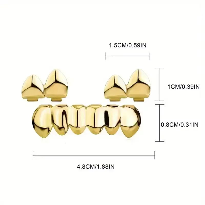3CPS/Set Gold Silver-Plated Hip Hop Teeth for Mouth Grillz Caps Top&Bottom Grill Set Vampire Teeth for Halloween Party Sets