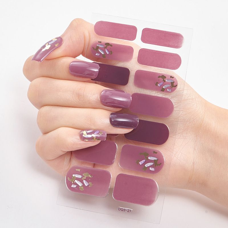 2pcs Semi Cured Gel Nails Art Stickers Fashion Solid Color Manicure Decal UV LED Lamp Need Gel Nail Decals Nail Sticker Decoration