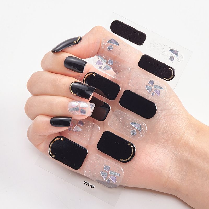 2pcs Semi Cured Gel Nails Art Stickers Fashion Solid Color Manicure Decal UV LED Lamp Need Gel Nail Decals Nail Sticker Decoration