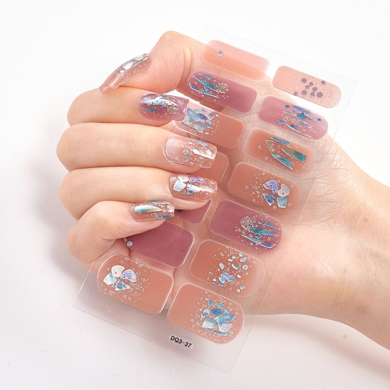 2pcs Semi Cured Gel Nails Art Stickers Fashion Solid Color Manicure Decal UV LED Lamp Need Gel Nail Decals Nail Sticker Decoration