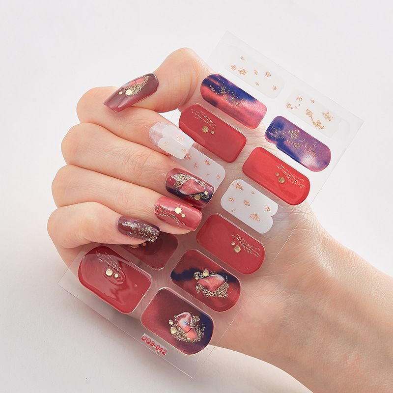 2pcs Semi Cured Gel Nails Art Stickers Fashion Solid Color Manicure Decal UV LED Lamp Need Gel Nail Decals Nail Sticker Decoration