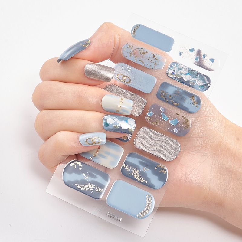 2pcs Semi Cured Gel Nails Art Stickers Fashion Solid Color Manicure Decal UV LED Lamp Need Gel Nail Decals Nail Sticker Decoration