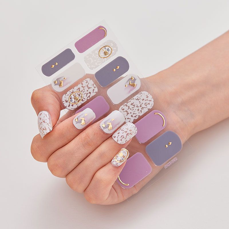 2pcs Gel Nail Sticker Patch Slider Flower Gradient Color Back Glue Full Cover Waterproof Gel Nail Sticker UV Lamp Curing