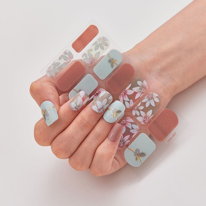 2pcs Gel Nail Sticker Patch Slider Flower Gradient Color Back Glue Full Cover Waterproof Gel Nail Sticker UV Lamp Curing
