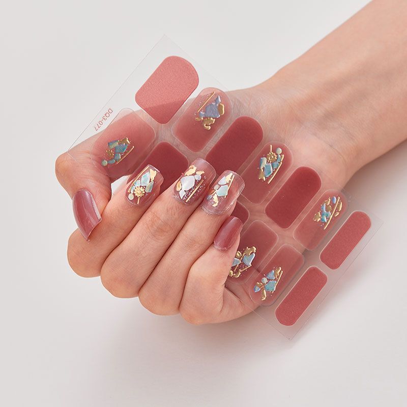 2pcs Gel Nail Sticker Patch Slider Flower Gradient Color Back Glue Full Cover Waterproof Gel Nail Sticker UV Lamp Curing