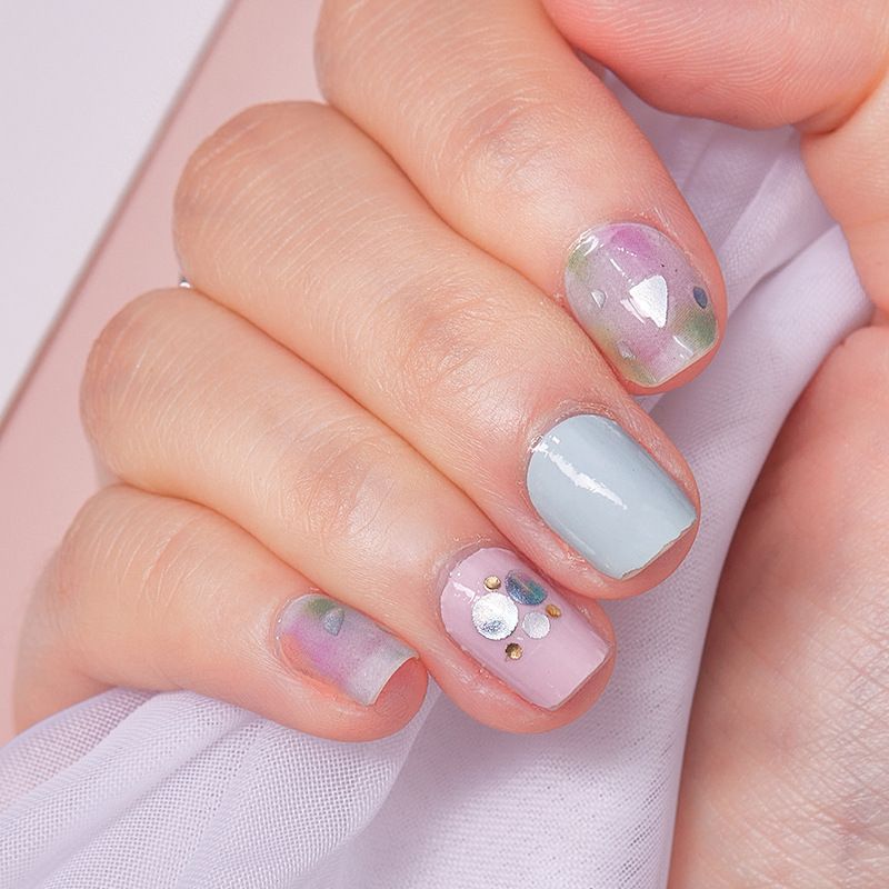 2pcs Gel Nail Sticker Patch Slider Flower Gradient Color Back Glue Full Cover Waterproof Gel Nail Sticker UV Lamp Curing