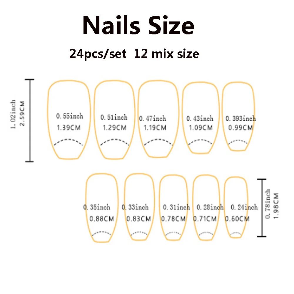 24pcs/set Medium long square fake nails for women girls cute heart flowers feather butterfly design press on false nail art tips view 9