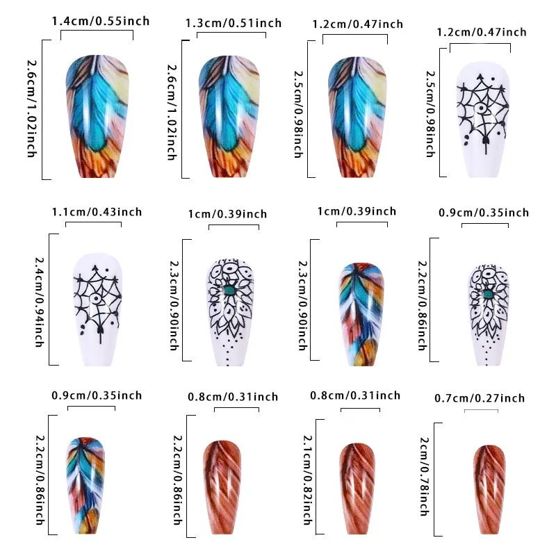 24pcs/set Medium long square fake nails for women girls cute heart flowers feather butterfly design press on false nail art tips view 7