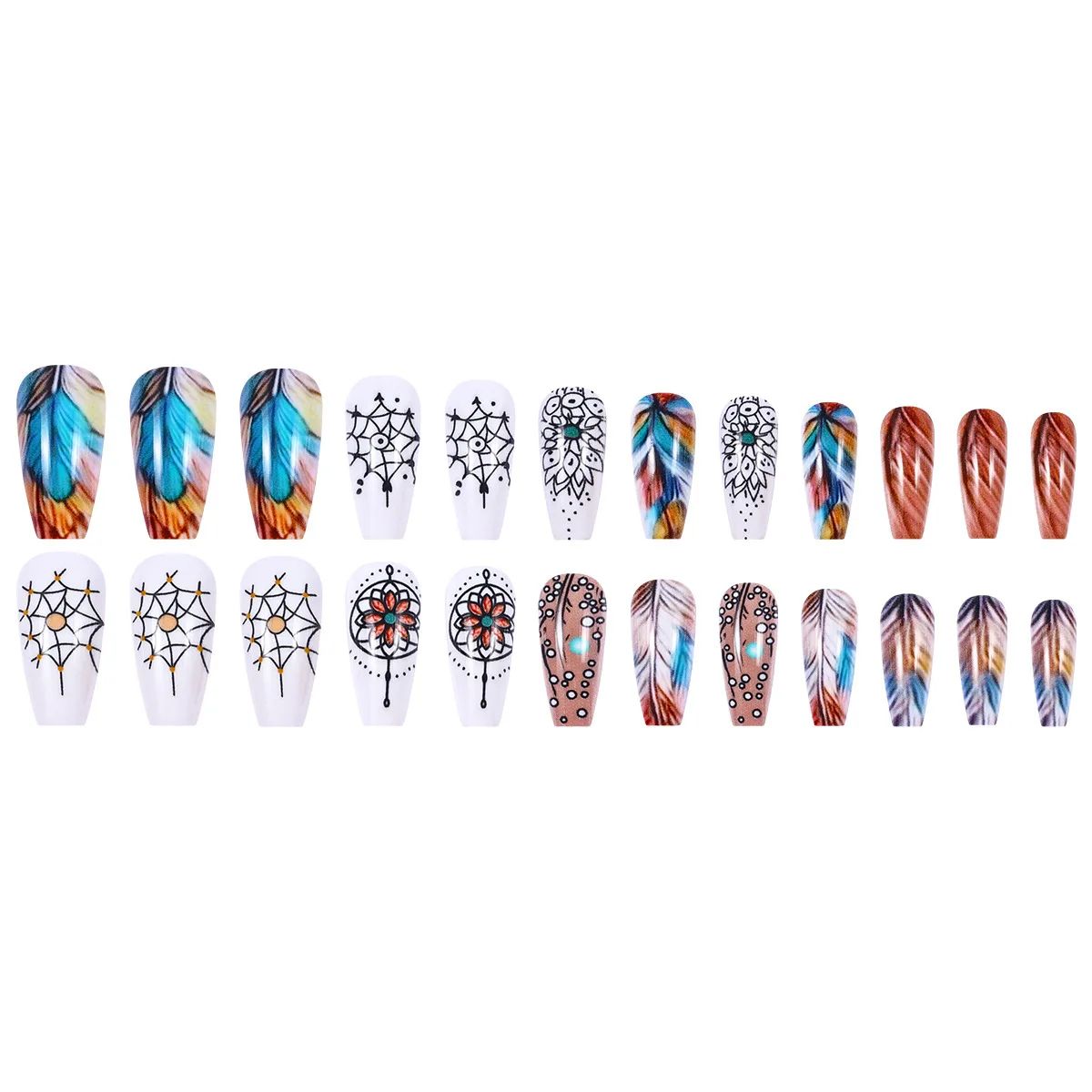24pcs/set Medium long square fake nails for women girls cute heart flowers feather butterfly design press on false nail art tips view 8