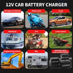 12V Car Battery Charger Fully Automatic Pulse Repair Charger Maintainer for Lifepo4 AGM Lead-Acid Lithium Battery in Stock