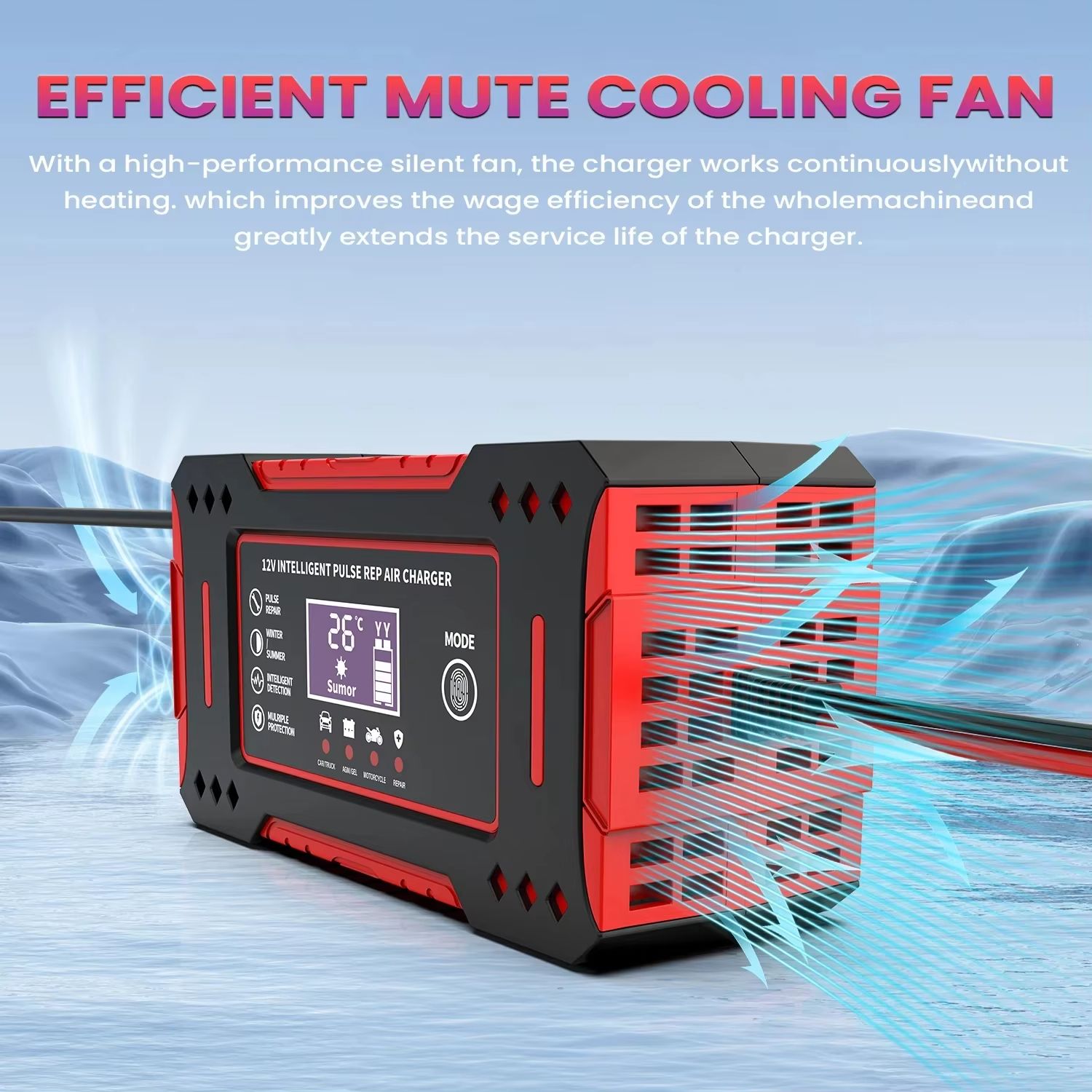 Smart Car Battery Charger 12V, Motorcycle Battery Maintainer with LCD Display for Lead-Acid Repair