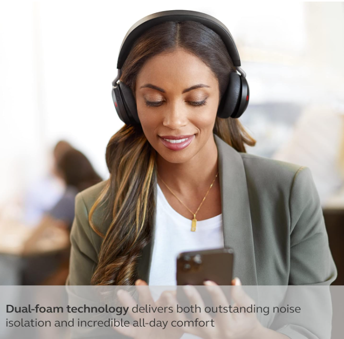 Jabra Evolve2 75 PC Wireless Headset with 8-Microphone Technology - Dual Foam Stereo Headphones with Adjustable Advanced Active Noise Cancelling, USB-C Bluetooth Adapter and UC Compatibility