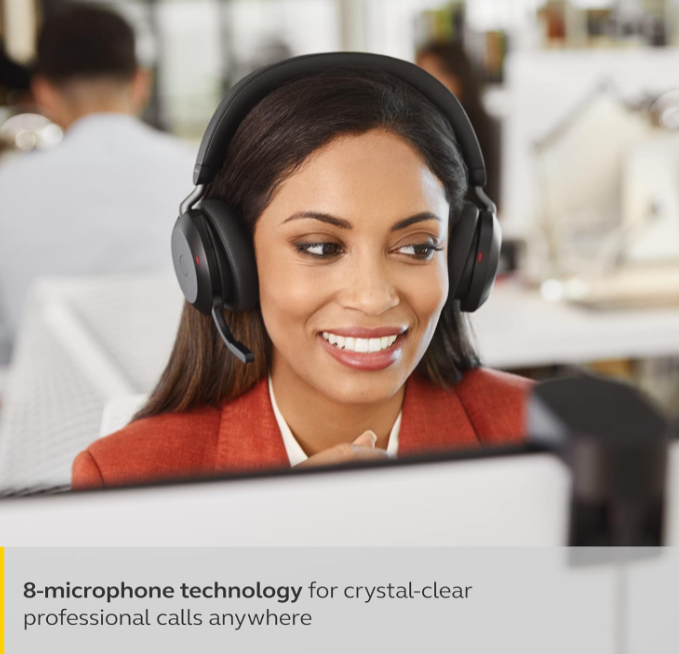 Jabra Evolve2 75 PC Wireless Headset with 8-Microphone Technology - Dual Foam Stereo Headphones with Adjustable Advanced Active Noise Cancelling, USB-C Bluetooth Adapter and UC Compatibility