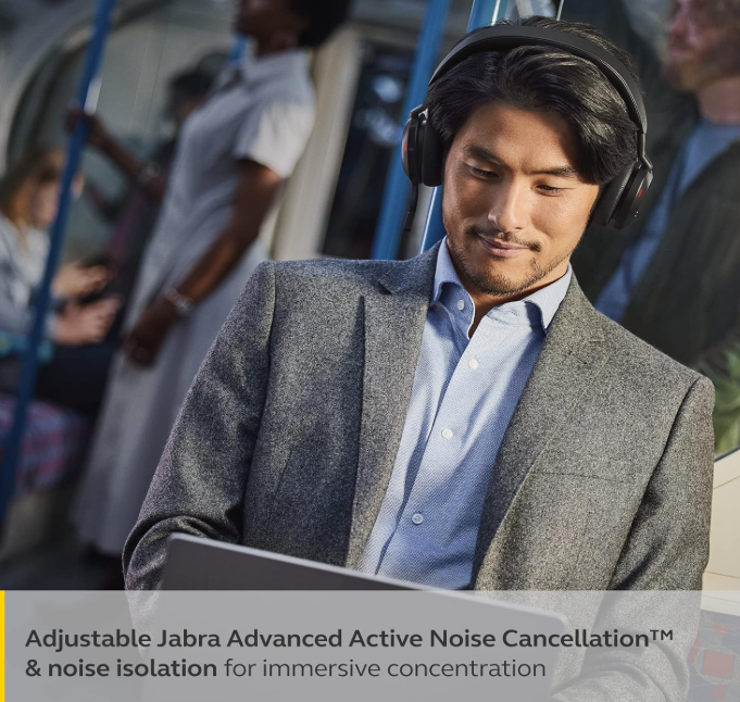 Jabra Evolve2 75 PC Wireless Headset with 8-Microphone Technology - Dual Foam Stereo Headphones with Adjustable Advanced Active Noise Cancelling, USB-C Bluetooth Adapter and UC Compatibility