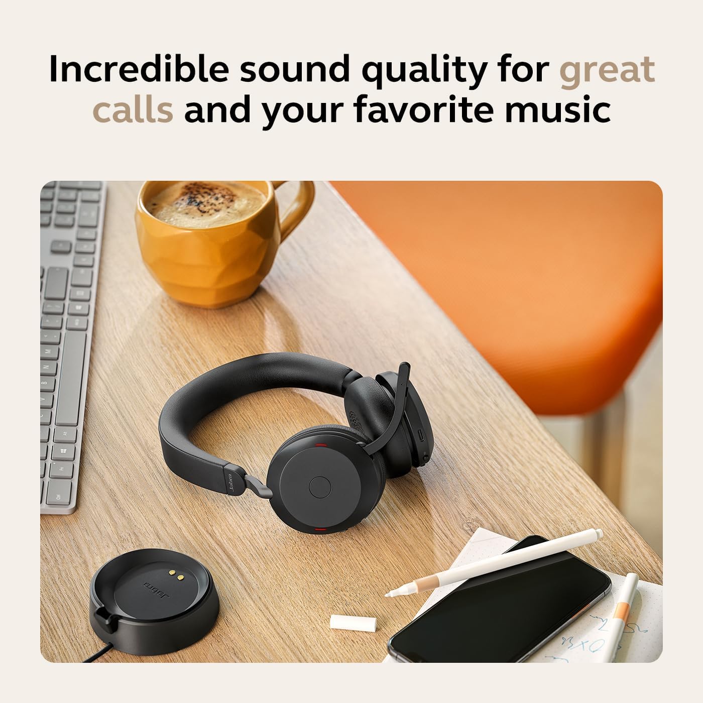 Jabra Evolve2 75 PC Wireless Headset with 8-Microphone Technology - Dual Foam Stereo Headphones with Adjustable Advanced Active Noise Cancelling, USB-C Bluetooth Adapter and UC Compatibility