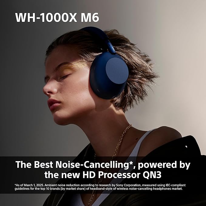 Sony WH-1000XM6 Flagship Noise Cancelling Over-Ear Wireless Bluetooth Headphones, Signature Hi-Res Sound, Ultimate Comfort, Foldable Design, Durable Case, 30 HR Battery, iOS & Android
