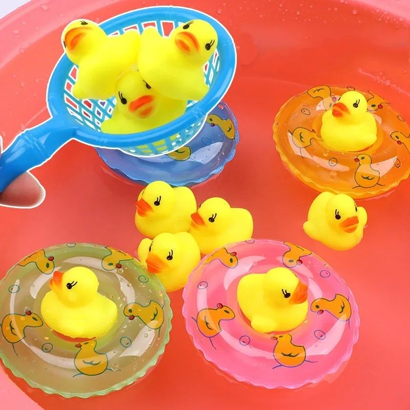 5PCS  Squeezing Call Rubber Race Squeaky Ducks Ducky Baby Bath Shower Birthday Favors Do Not Swallow Classic Toys Brinquedo