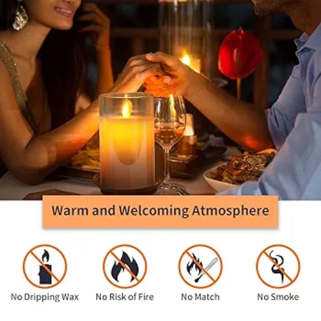 Amber Flickering Flameless Candle, Realistic LED Candles with Remote Timers, Warm Light Candles for Birthday Party Wedding Festival Home Decoration, D3 x H4 5" 6" Pack of 3 Real Wax Wick 1