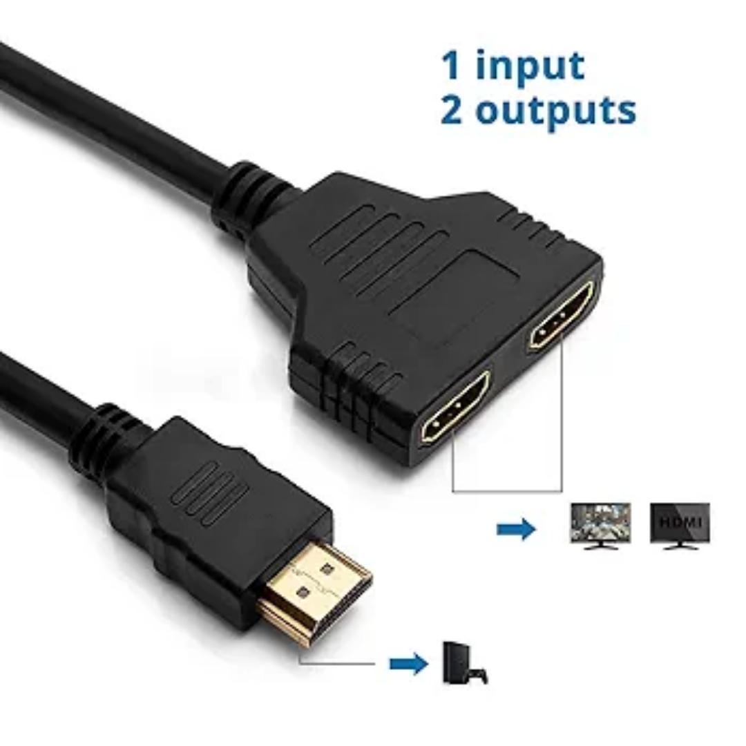 HDMI Splitter Cables Male 1080P to Dual Female 1 to 2 Way HDMI Splitter Adapter Cable for HDTV HD, LED, LCD, TV, Mirror Only Support Two The Same Size TVs at The Same Time 30cm