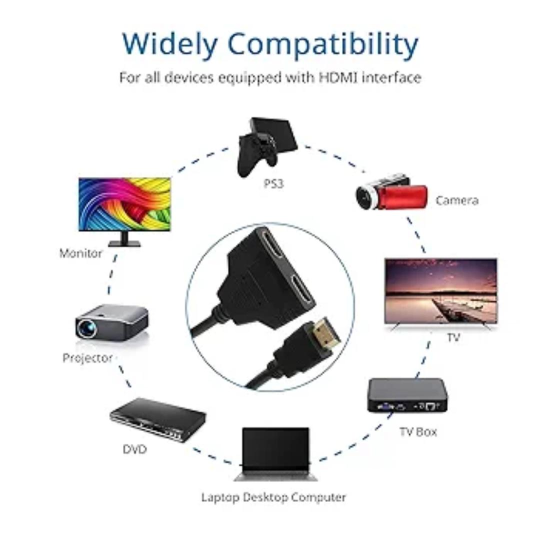 HDMI Splitter Cables Male 1080P to Dual Female 1 to 2 Way HDMI Splitter Adapter Cable for HDTV HD, LED, LCD, TV, Mirror Only Support Two The Same Size TVs at The Same Time 30cm