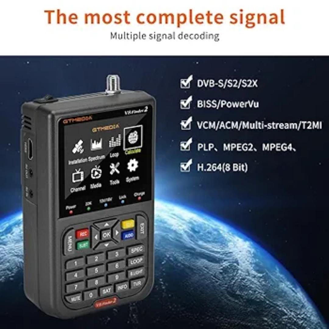 GT Media V8 Finder2 Satellite Finder Digital FTA DVB-S/S2/S2X Signal Measuring Meter Detector Receiver LCD Screen for Adjusting Sat TV Dish with Backpack