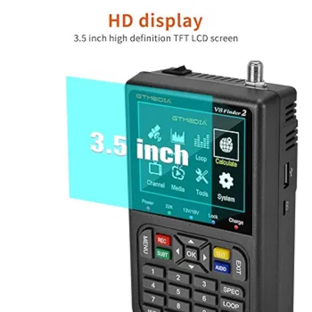 GT Media V8 Finder2 Satellite Finder Digital FTA DVB-S/S2/S2X Signal Measuring Meter Detector Receiver LCD Screen for Adjusting Sat TV Dish with Backpack