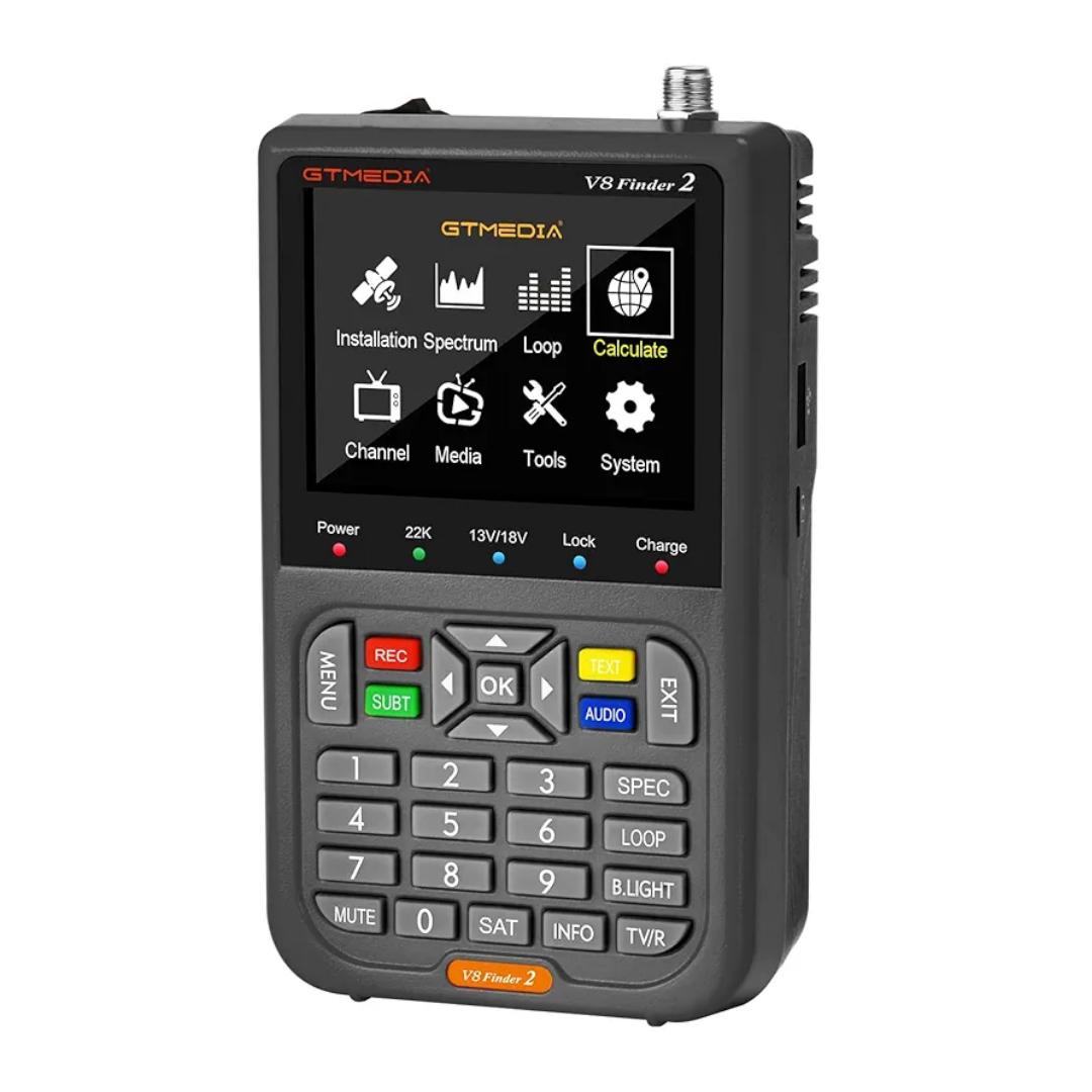 GT Media V8 Finder2 Satellite Finder Digital FTA DVB-S/S2/S2X Signal Measuring Meter Detector Receiver LCD Screen for Adjusting Sat TV Dish with Backpack
