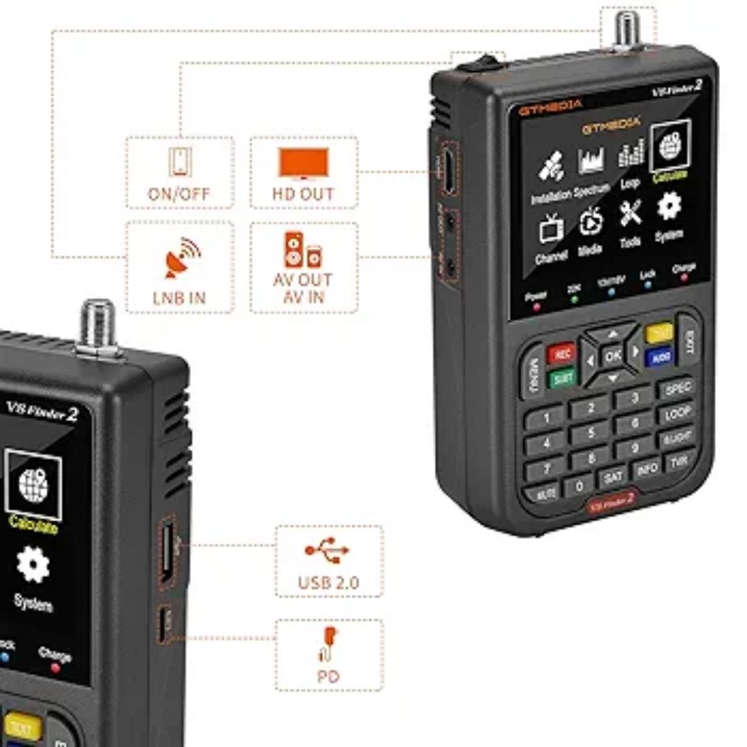 GT Media V8 Finder2 Satellite Finder Digital FTA DVB-S/S2/S2X Signal Measuring Meter Detector Receiver LCD Screen for Adjusting Sat TV Dish with Backpack
