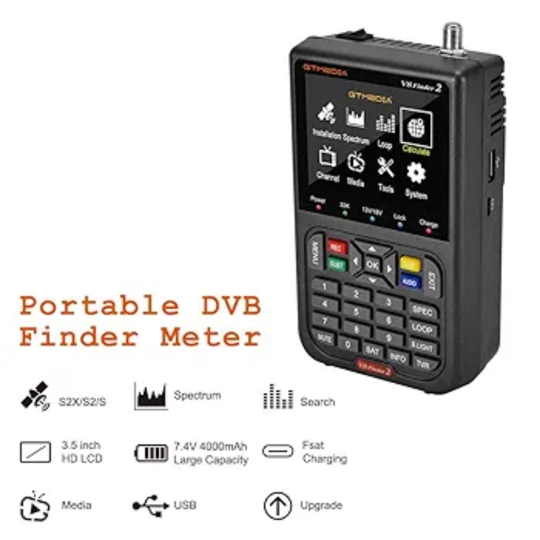 GT Media V8 Finder2 Satellite Finder Digital FTA DVB-S/S2/S2X Signal Measuring Meter Detector Receiver LCD Screen for Adjusting Sat TV Dish with Backpack