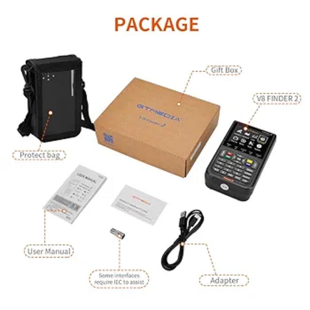 GT Media V8 Finder2 Satellite Finder Digital FTA DVB-S/S2/S2X Signal Measuring Meter Detector Receiver LCD Screen for Adjusting Sat TV Dish with Backpack