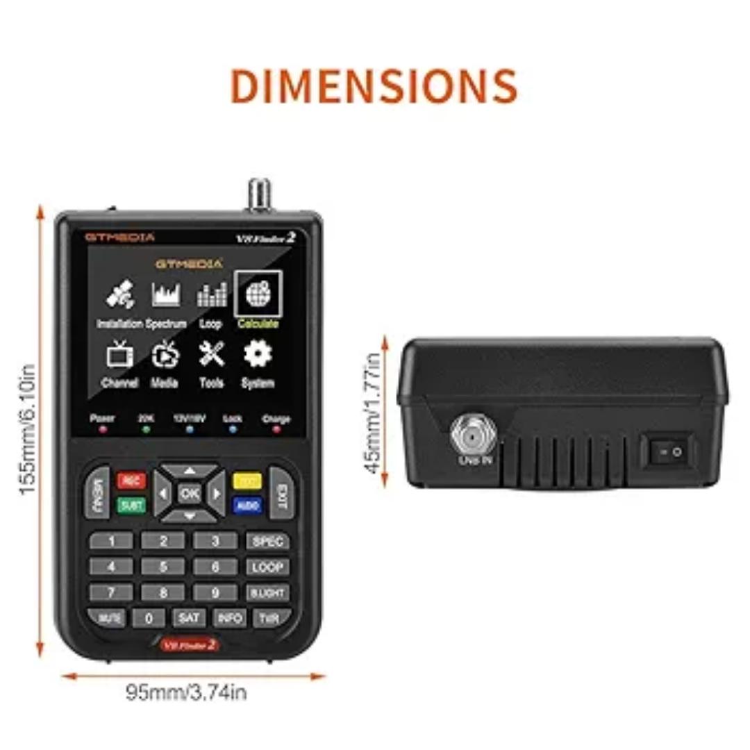 GT Media V8 Finder2 Satellite Finder Digital FTA DVB-S/S2/S2X Signal Measuring Meter Detector Receiver LCD Screen for Adjusting Sat TV Dish with Backpack