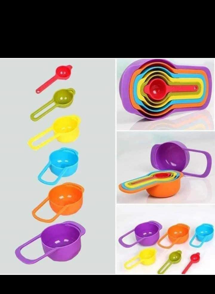 MEASURING CUP. Measuring Cup And Spoon Set- Stackable Colorful Plastic For Kitchen Baking Tools (6pcs Random Color). Measure both powders and liquids precisely. Stackable and fit very well in drawers.