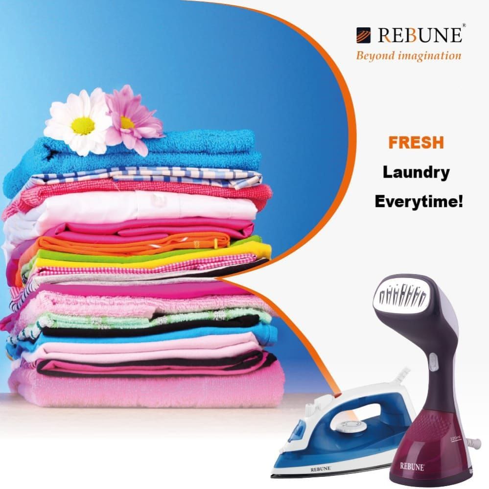 GARMENT STEAMER. Rebune Portable Handheld Electric Garment Steamer, It gets rid of wrinkles in clothes in a few minutes, with a brush to remove lint and impurities.