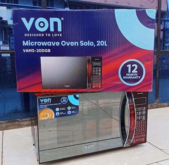 MICROWAVE. Von Microwave 20L Digital 20DGB, Digital control panel with LED display, 5 power levels for flexible cooking, Stylish mirror glass door design, Defrost and quick start functions.