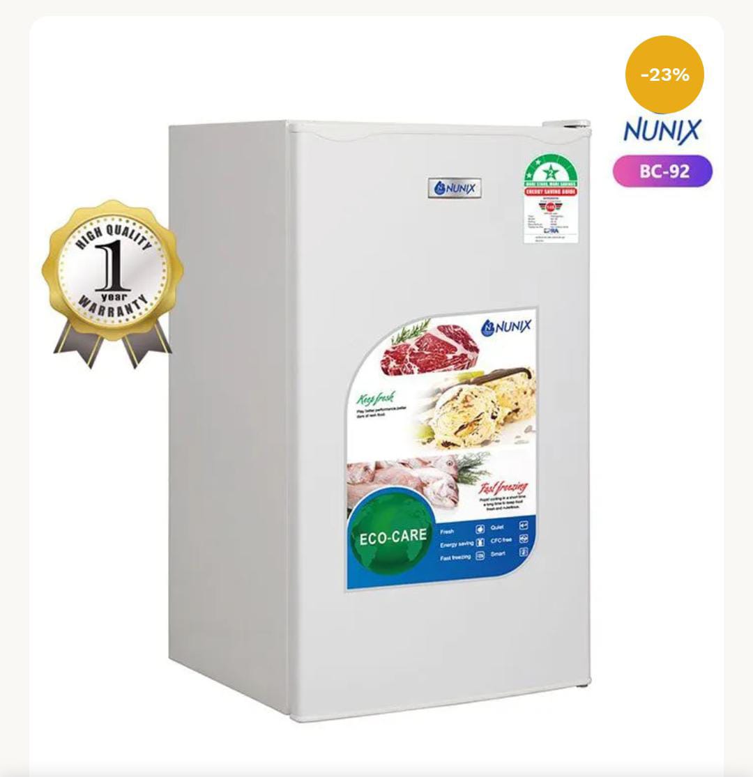 FRIDGE. Nunix 92 Ltrs High Quality Fridge, Single Door, Toughened Glass Shelves – For Durability, Energy Saving, CFC Free, Stylish Handle, Door light, Fully tropicalized compressor