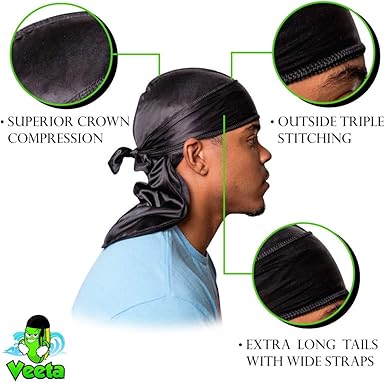 Superior Silk Durag - Smooth Silk Durag for Men & Women, Long Double Wide Straps, Outside Seam Triple Stitch Du Rag