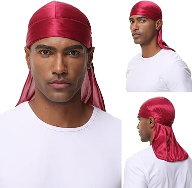 4PCS Silky Durags, Silk Durag for Men Women Waves, Silk Durag Pack with 1 Wave Cap, Silky Satin Durag Extra Long Tails(Red, Blue, Black, White)