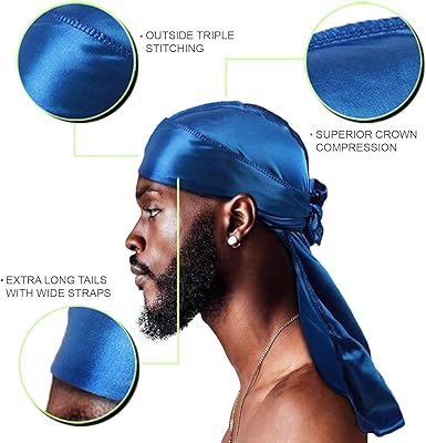 4PCS Silky Durags, Silk Durag for Men Women Waves, Silk Durag Pack with 1 Wave Cap, Silky Satin Durag Extra Long Tails(Red, Blue, Black, White)